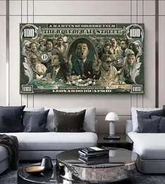 Graffiti Street Money Art 100 dollar duk målningsaffischer och tryck Wolf of Wall Street Pop Art for Living Room Decor5240665