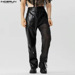 Pants Casual Party Hot Sale herrbyxor Incerun Fashion Mesh Stitching Faux Leather Long Pants Streetwear Male Pantalons S5xl 2023