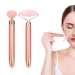 Massager Electric Vibrating Jade Roller Natural Rose Quartz Crystal Stone Facial Jade Massager Derma Roller Skincare Tool Wrinkle Borttagning