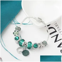 Jewelry Wholesale-Charm Bead Alloy Sier Plated Bracelet Suitable For Pandora Style Green Crystal Tetrafolium Jewelry Drop Delivery Wed Dhekf