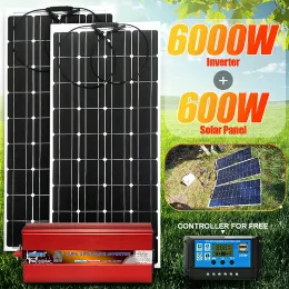 Solar Solar Panel 6000W Pure Sine Wave Inverter 24V 12V till 220V 50Hz spänningstransformator Kraftkonverterare Solar Power Energy System Kit