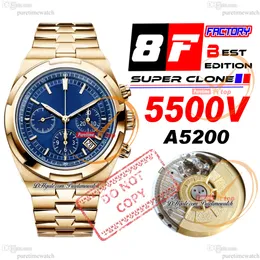 8F Overseas 5500V A5200 Automatik-Chronograph Herrenuhr 42,5 mm Roségold, blaues Zifferblatt, Edelstahlarmband, Super Edition-Uhren Puretimewatch Reloj Hombre