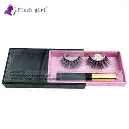 Flash girl High Quality 1pair 5D mink Magnetic Eyelashes Luxury box Magnetic Liquid Eyeliner Magnetic False Eyelashes and Tweezer 5343076