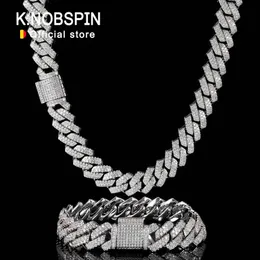 KNOBSPIN D Color Cuban Bracelet 925 Sterling Sliver Plated with 18k White Gold Diamond Cuban Link Chain for Women Man 240226