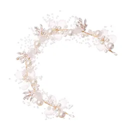 Braut Kopfstücksperlen für Kinder Gold Krawatten Perle Blume Stirnband Tiara Braut Haarzubehör Blatt