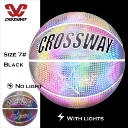 Mercadorias crossway bola de basquete reflexiva holográfica esportes wearproof luminosa noite brilhante basquete com saco livre
