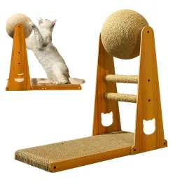 Scratchers L -formad kattskrapare vertikal kattskrapstolpe med kulskrapfast sisal katt skrapare leksak varaktigt avtagbar kattbädd