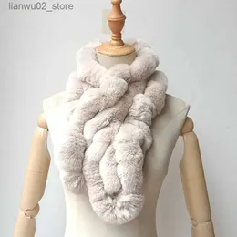 Scarves 2019 New Warm Winter True Rex Rabbit Fur Scarf Fashionable Warm Black Soft Luxury Natural Fur Scarf for Women Q240228