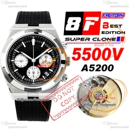 8F Overseas 5500V A5200 Automatik-Chronograph Herrenuhr 42,5 mm Stahlgehäuse Schwarz Weiß Stick Dial Kautschukarmband Super Edition Uhren Puretimewatch Reloj Hombre