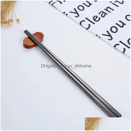 Chopsticks Korean Square 304 Stainless Steel Cutlery Anti-Slip And Anti-Scalding Household Drop Delivery Home Garden Kitchen Dining Dhwyh