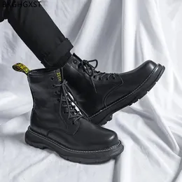Botas pretas para homens masculinos sapatos de inverno 2024 stivali couro motocicleta casual chaussre de homme