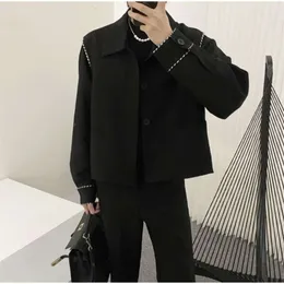 Fashion Black Ing Jacket Men's Buttons Spring Autumn New Loose Turndown Collar Single-Breasted Long Sleeves Tops Jackets Formal Coat