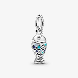 100% 925 prata esterlina espumante azul escala peixe balançar charme caber original europeu encantos pulseira moda casamento egagement j284v