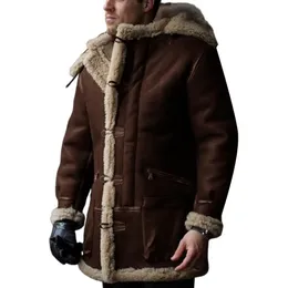 Men Winter Jacket Retro Hooded Lapel Single Breasted Button Clre Warm Imitation Wool Coat with Pockets Stylish 240223