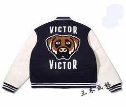 Outlet Human Made Victor Victory Собака Голова собаки Кожаный рукав Бейсбольная куртка JUN Fashion Brand3253481