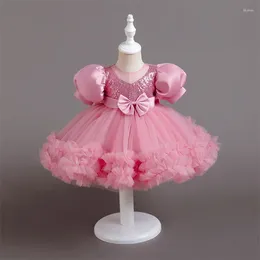 Girl Dresses Baby Bow Party Gown Sequins Tutu Girls For Wedding Puff Sleeve Birthday Kids Clothes Princess Children Costume