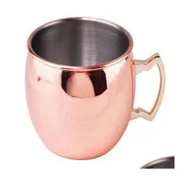 Mugs Moscow Me Mug 530Ml Stainless Steel Hammered Copper Mugs For Beer Ice Coffee Tea Plating Hammer Drum Cocktail Drink Cups 18Oz Wit Dhi5S