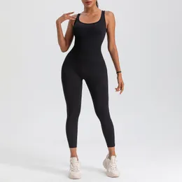 Women Workout Seamless Jumpsuit Yoga Ribbed Bodycon One Piece Square Neck Leggings Romper GP12