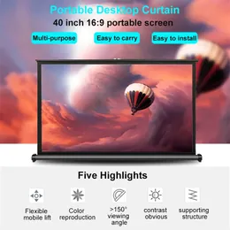 40 tum bärbar projektorskärm HD 16: 9 Dra upp TABLEDAP -projektionsskärm med vikbar stativ för inomhus utomhus