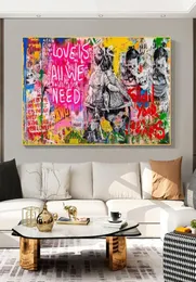 Banksy Art Love Is All We Need Dipinti ad olio su tela Graffiti Wall Street Art Poster e stampe Immagine decorativa Home Decor3422268