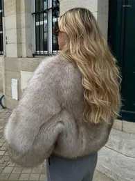 Pelliccia da donna Finta O-Collo di lusso Cappotti da donna Bottoni a manica lunga Cappotto corto femminile solido 2024 Cappotto corto da donna caldo peloso di moda autunnale