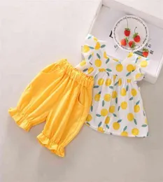 Summer Girls Baby Clothing Set Kids Casual Flare Sleeve Fruit Print Tshirt Topsshorts Suits Children Costume 2108043019794