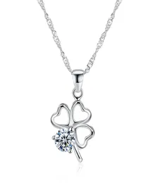 Rhodium Plated Necklaces Fourleaf Clover Pattern Mosaic White Zircon Pendant Accessories S925 Sterling Silver Necklace Prom Gifts3544612