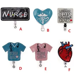 Fsahion Key Rings Interchangeable Glitter Scrub Life Nurse ID Card Name Tag Retractable Felt Badge Holder Reel With Alligator Clip243Q