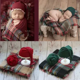 Ställer in nyfödda fotografikläder Red Hat+Wrap+Backdrop Filt 3st/Set Studio Baby Photo Props Accessories Christmas Shoot Costume