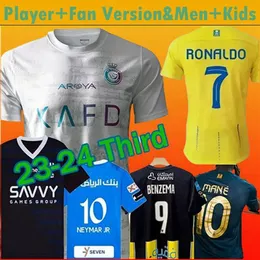 AL Nassr FC Trzeci 3. 23/24 KALITY Piłka nożny Kids 2023 2024 Al-Hilal SFC Saudi Football koszule ustawione do domu Al Ittihad Cristiano Ronaldo Neymar Jr Benzema Mane Cr Cr Cr