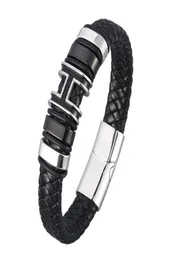 Charmarmband äkta flätat läderarmband för män i rostfritt stål magnetlås h vävd armband trendig manlig armbandsmycken6084145