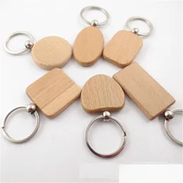 Keychains & Lanyards Epack 30Pcs Customize Diy Blank Wooden Key Chain Rec Heart Round Ellipse Carving Ring Wood Drop Delivery Fashion Dhfcc