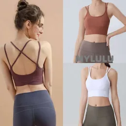 Yoga LL Sports Bra Pasek Krzyż Kobiet Kamektowa Fitness Bra Push Up Pushless Gym Kamizelka Otwórz Koszulka fitnessowa pępka