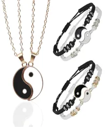 Colares de pingente 1 conjunto tai chi casal para mulheres homens amigos yin yang pingentes emparelhados encantos trançado corrente pulseira colar1449600