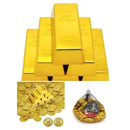 Party Decoration Replica Gold Bar Fake Pirate Coins Novelty Golden Brick Blion Realistic Movie Treasure Hunting Game Prop Abs Drop D Dhceq
