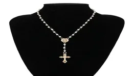 Collana con perline di rosario cattolico Collana da donna con gioielli religiosi Collana girocollo multistrato con catena in oro Lin Vintage2863599