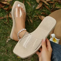 Sandals Women Single Band Braided Detail Slide Vacation PVC Flat For Summer