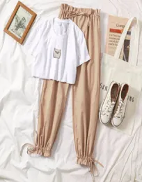 Zweiteiliges Set, Sommerkleidung für Damen, 2019, neues Dresy Damskie, modisches, lässiges, weites Bein, Hosen, bedrucktes T-Shirt, 2-teiliges Set für Damen, 17058216