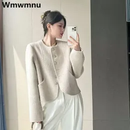Mieszanki Chic Woolblend Krótkie kurtki Koreańska moda elegancka szczupła mieszanka wełniana chaquetas sprężyna swobodna płaszcz luźny słodki ceket nowy