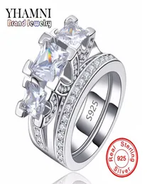 Yhamni Fashion Silver Wedding Ring Sets 925 Sterling Silver Jewelry for Luxury Party Diamondt Round Fashion Memaly Bague Bij8208363