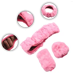 Steering Wheel Covers Car Decor Cover Fashion Faux Wool Fluffy Four Seasons Set Shift Gear Thick Warm Accessory