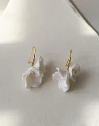 Dangle Chandelier Ins Style Earrings White Ceramic Floral Bridal Accessories Handmade Pearls Women Drop Earring Wedding JewelryD7153035
