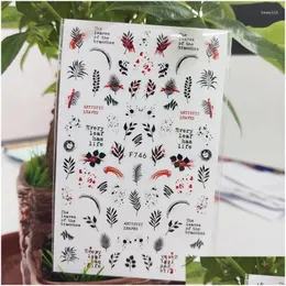 Stickers Decals Nail 3D Sticker Cute Grass Flowers Line Letter For Nails Self-Adhesive Design Manicure Art Decoration Drop Delivery He Otcms