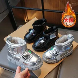 Детские зимние ботинки на теплой меховой подкладке, нескользящая зимняя обувь, водонепроницаемая обувь до щиколотки на плоской подошве, прочный плюшевый уличный стиль в корейском стиле