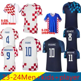 1998 Maillot de Croatis 23-24 Futbol Formaları Hrvatska Jersey Modric Brozovic Perisic Rebic Brekalo Kramaric Kovacic Sosa Suker Hırvat Hayranlar Oyuncu Sürüm Oyuncu Versiyonu Erkek Çocuklar Çocuklar