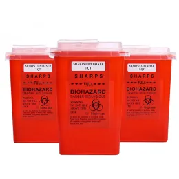 Klänningar 3st Röd avfallsbox 1L Sharp Needle Container Plastic Medical Supplies Disposal Containrar för tatueringsnåltips Tillbehör