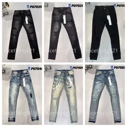 Jeans roxo feminino masculino americano high street paint hole preto 9045 2024 nova tendência da moda buraco de verão novo estilo bordado autocultivo e pés pequenos moda