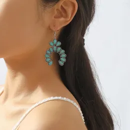 Dangle Earrings Geometric Fan-shaped Retro Temperament Water Drop Turquoise Pendant