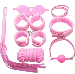 Bondage 7 Pcs Set Sex Product Erotic Toys Adults Bdsm Tail Anal Plug Handcuffs Nipple Clamps Gag Whip Rope For Couples9569716