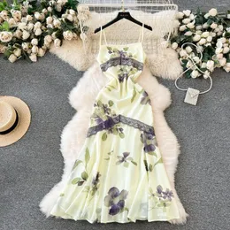 Casual Dresses Foamlina Elegant Square Holiday Dress For Women Fashion Slim Fit Sweet Lace Irregular Print Camisole Fishtail